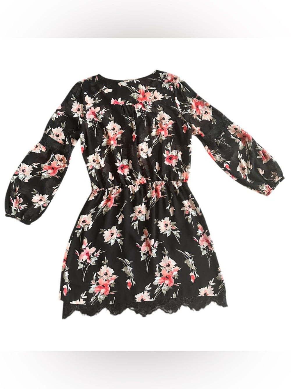 White House Black Market Floral Dress 12 Black Sheer Lace Hem Fit Flare - Picture 2 of 13